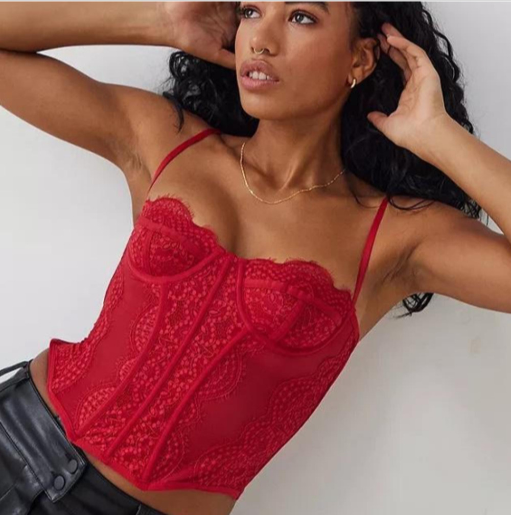 Urban Outfitters Out From Under Modern Love Corset Red Lace Bustier Top XL 8-14